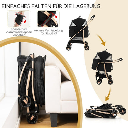 3-in-1 Pet Stroller, Foldable, Up to 15 kg, Black
