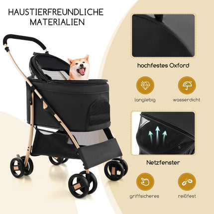 3-in-1 Pet Stroller, Foldable, Up to 15 kg, Black