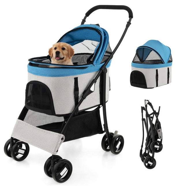 3-in-1 Pet Stroller, Foldable, Up to 15kg, Blue