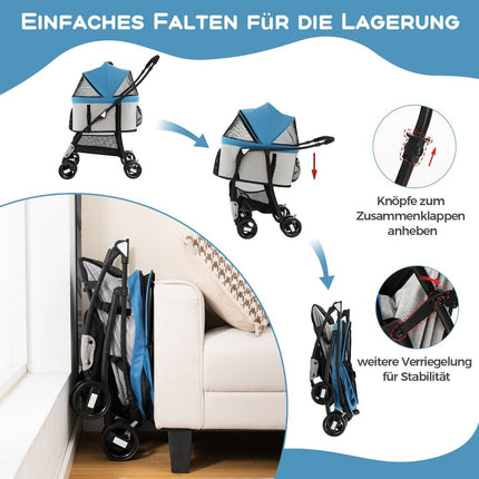 3-in-1 Pet Stroller, Foldable, Up to 15kg, Blue