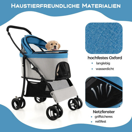 3-in-1 Pet Stroller, Foldable, Up to 15kg, Blue