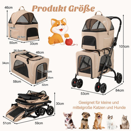 3-in-1 Pet Stroller with Dual Tiers & Storage, Beige