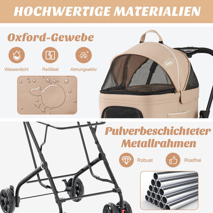 3-in-1 Pet Stroller with Dual Tiers & Storage, Beige