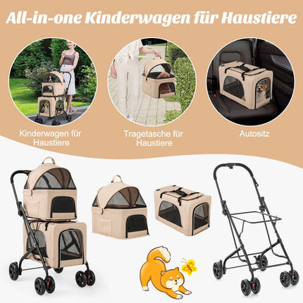 3-in-1 Pet Stroller with Dual Tiers & Storage, Beige