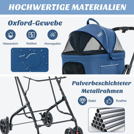 3-in-1 Pet Stroller with Mesh Windows & Storage, Blue
