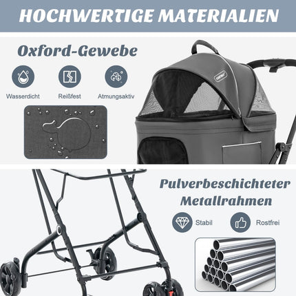 3-in-1 Pet Stroller with Mesh Windows and Storage, Gray