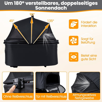 3-in-1 Pet Stroller with Removable Carrier & Adjustable Canopy