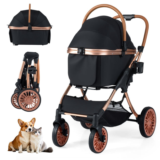 3-in-1 Pet Stroller with Sunshade & Safety Leash