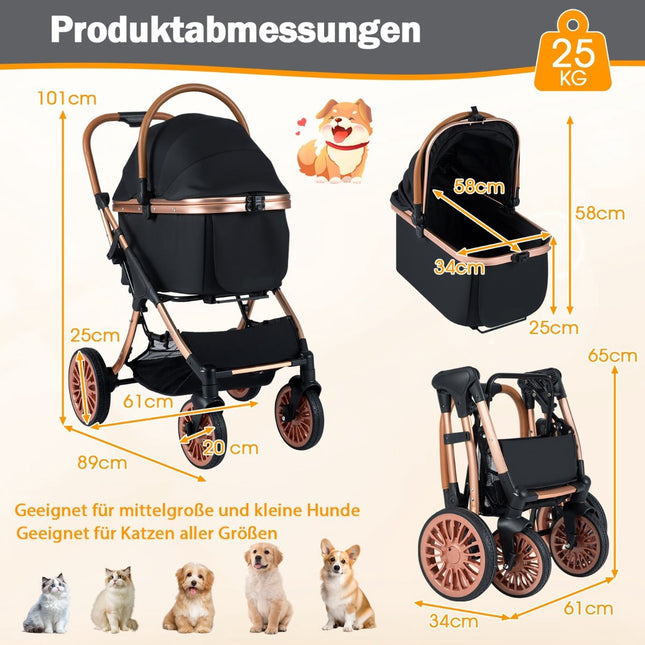 3-in-1 Pet Stroller with Sunshade & Safety Leash