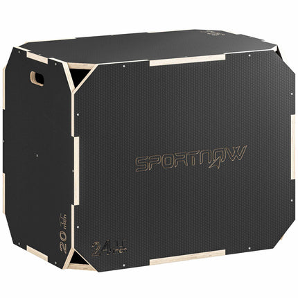3-in-1 Plyo Box with Handles, Wood, Black, 3 Heights