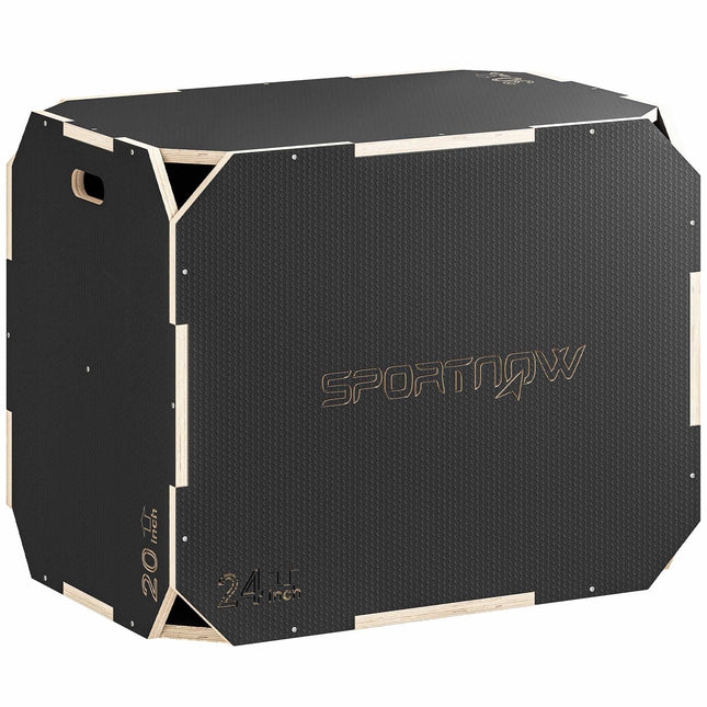 3-in-1 Plyo Box with Handles, Wood, Black, 3 Heights
