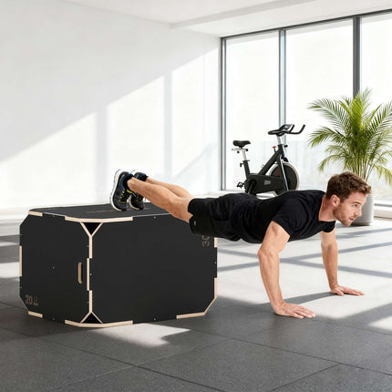 3-in-1 Plyo Box with Handles, Wood, Black, 3 Heights