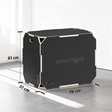 3-in-1 Plyo Box with Handles, Wood, Black, 3 Heights