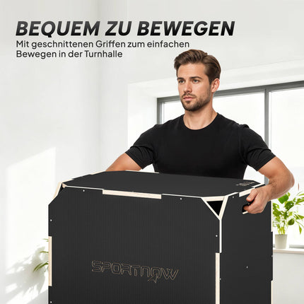 3-in-1 Plyo Box with Handles, Wood, Black, 3 Heights