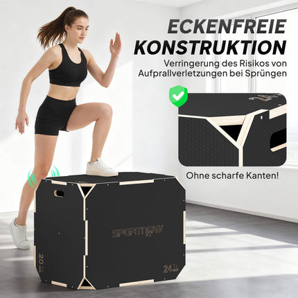 3-in-1 Plyo Box with Handles, Wood, Black, 3 Heights