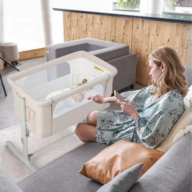 3-in-1 Portable Baby Crib with Adjustable Height & Mesh