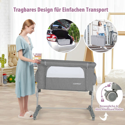 3-in-1 Portable Baby Crib with Adjustable Height & Mesh