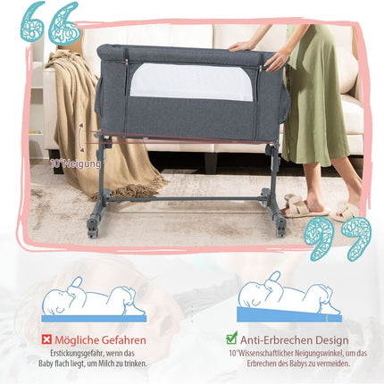 3-in-1 Portable Baby Crib with Adjustable Height & Mesh