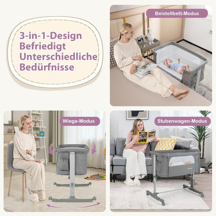 3-in-1 Portable Baby Crib with Adjustable Height & Mesh