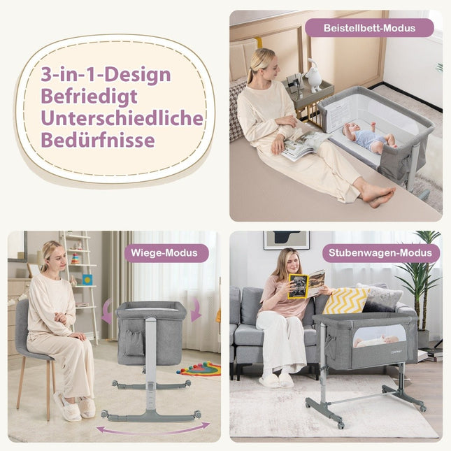 3-in-1 Portable Baby Crib with Adjustable Height & Mesh