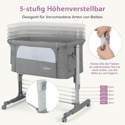 3-in-1 Portable Baby Crib with Adjustable Height & Mesh