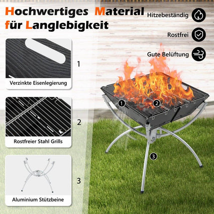 3-in-1 Portable Fire Pit with Stainless Grates & Bag