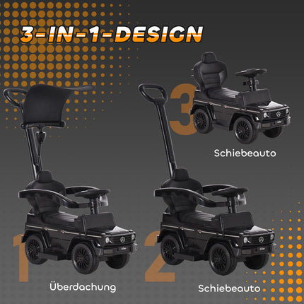 3-in-1 Ride-On Car with Handle, Black, Ages 18-36 Months