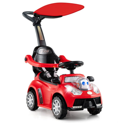 3-in-1 Ride-On Car with Push Handle, Storage, Red