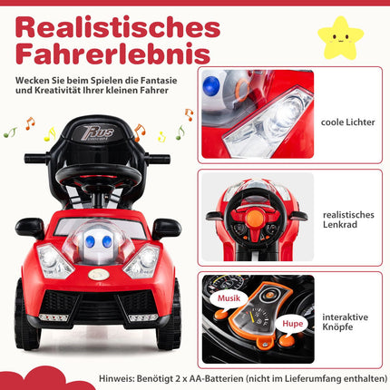 3-in-1 Ride-On Car with Push Handle, Storage, Red