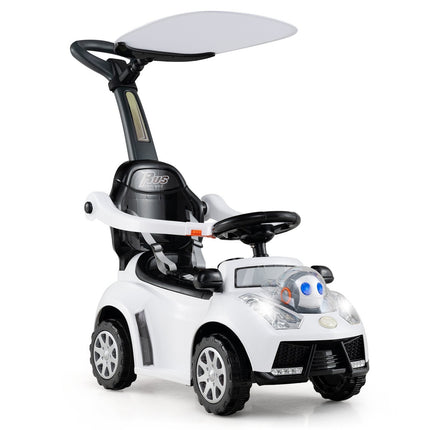3-in-1 Ride-On Car with Push Handle, Storage, White