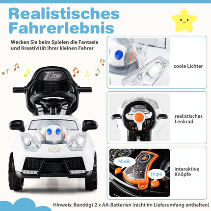 3-in-1 Ride-On Car with Push Handle, Storage, White