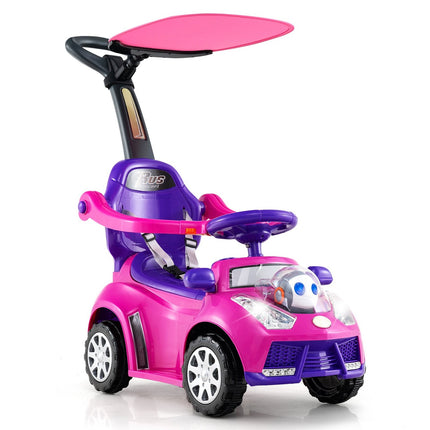 3-in-1 Ride-On Car with Push Handle and Storage, Pink