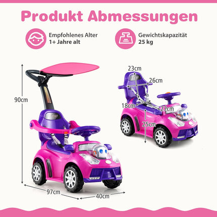 3-in-1 Ride-On Car with Push Handle and Storage, Pink