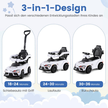 3-in-1 Ride-On Toy Car with Storage and Push Handle, White