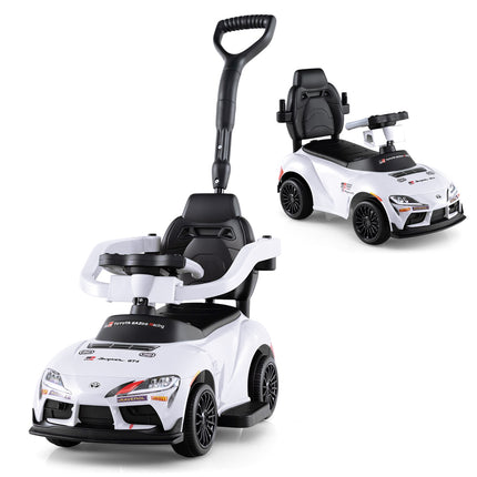 3-in-1 Ride-On Toy Car with Storage and Push Handle, White