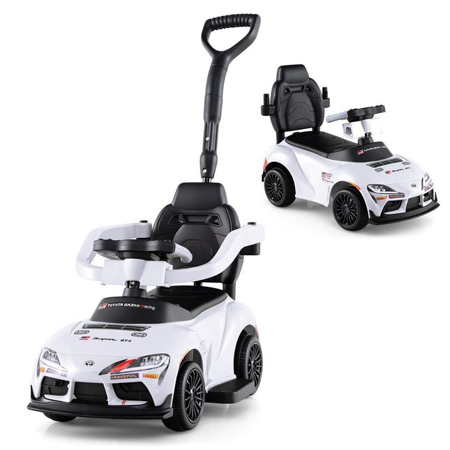 3-in-1 Ride-On Toy Car with Storage and Push Handle, White