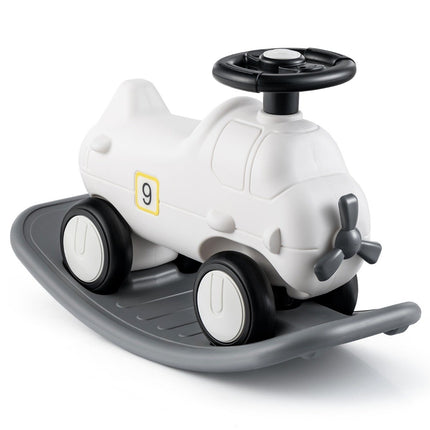 3 in 1 Rocking Horse Rocking Animal & Ride-On Car with Removable Balance Board White Airplane
