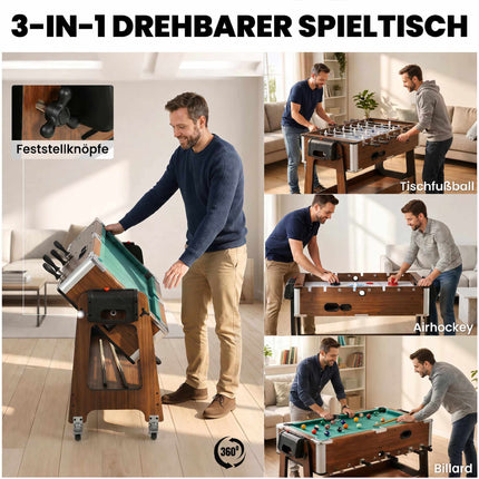 3-in-1 Rotating Game Table: Billiards, Air Hockey, Foosball