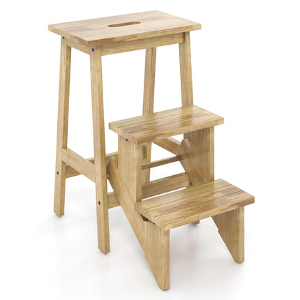3-in-1 Rubber Wood Step Stool Ladder With Handle, 200 lb