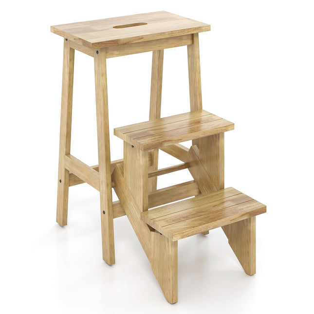 3-in-1 Rubber Wood Step Stool Ladder With Handle, 200 lb