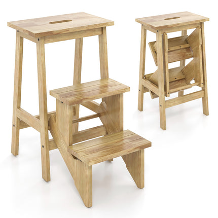 3-in-1 Rubber Wood Step Stool Ladder With Handle, 200 lb