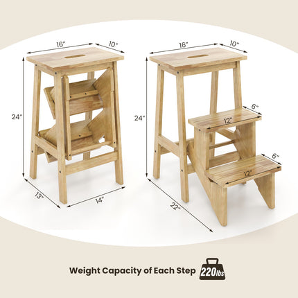 3-in-1 Rubber Wood Step Stool Ladder With Handle, 200 lb