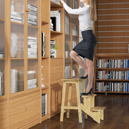 3-in-1 Rubber Wood Step Stool Ladder With Handle, 200 lb