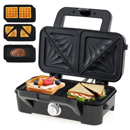 3-in-1 Sandwich Maker, Waffle & Panini Press, Non-Stick Plates
