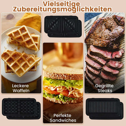 3-in-1 Sandwich Maker, Waffle & Panini Press, Non-Stick Plates