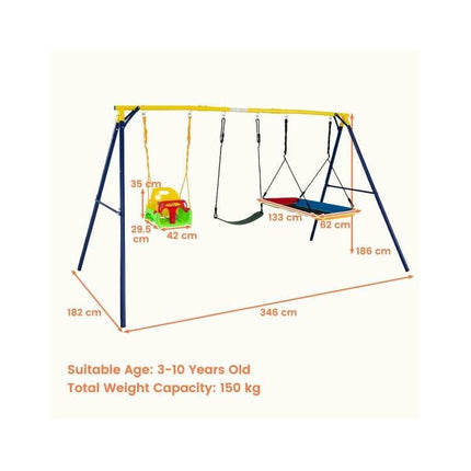 3-in-1 Swing Set with Baby Swing, U-Swing and Nest Swing, Metal A-Frame