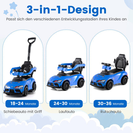 3-in-1 Toddler Ride-On Car with Push Handle, Blue