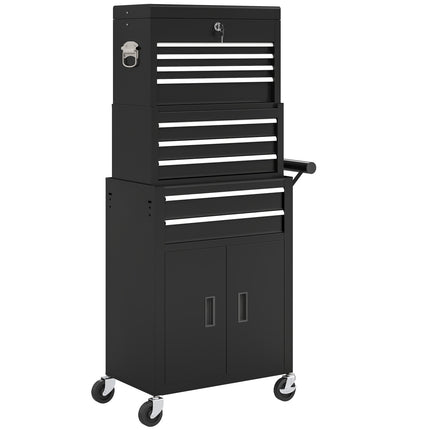 3-in-1 Tool Chest, Lockable, 9 Drawers, Steel, Black