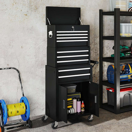 3-in-1 Tool Chest, Lockable, 9 Drawers, Steel, Black