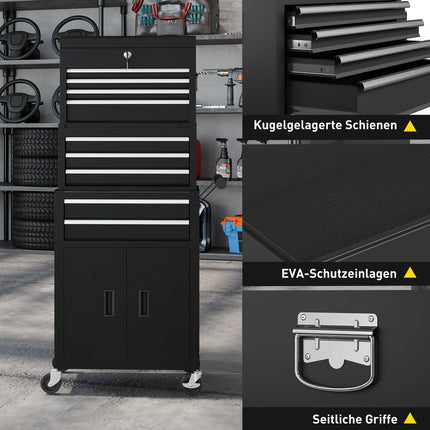 3-in-1 Tool Chest, Lockable, 9 Drawers, Steel, Black